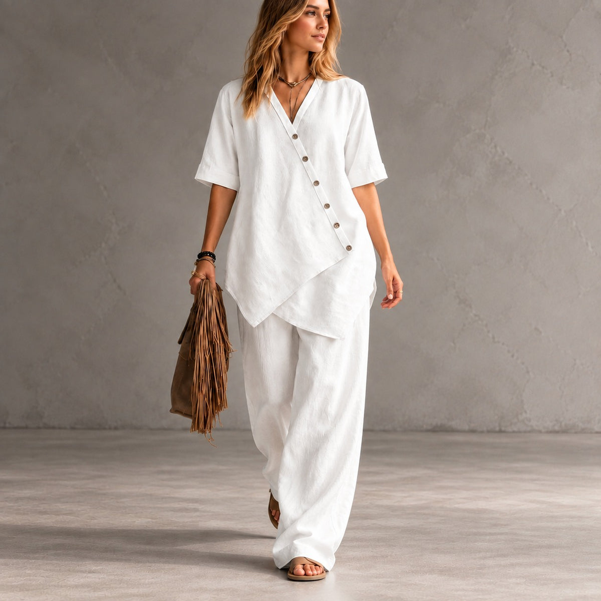 Noemi™ Set with Asymmetrical Blouse and Palazzo Pants