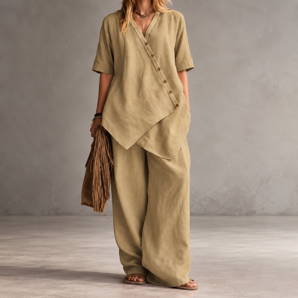 Noemi™ Set with Asymmetrical Blouse and Palazzo Pants