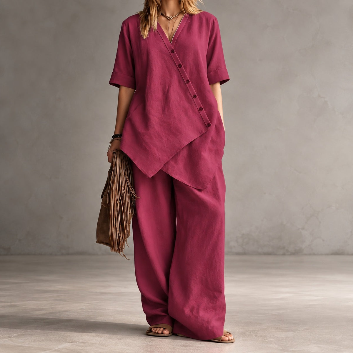 Noemi™ Set with Asymmetrical Blouse and Palazzo Pants