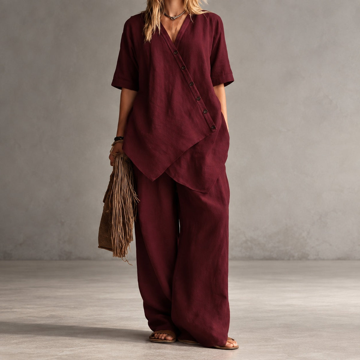 Noemi™ Set with Asymmetrical Blouse and Palazzo Pants