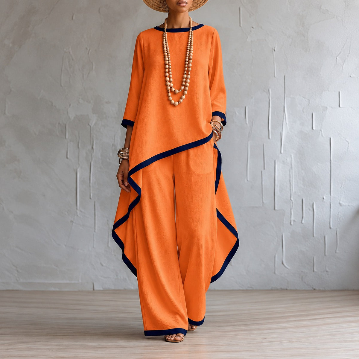 Set Adeline™ with Asymmetric Top, Wide-Leg Pants and Contrast Trim