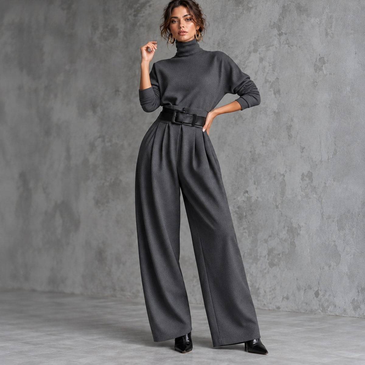 Estella™ Dressy Set with High-Neck Top and Belted Tailored Pants