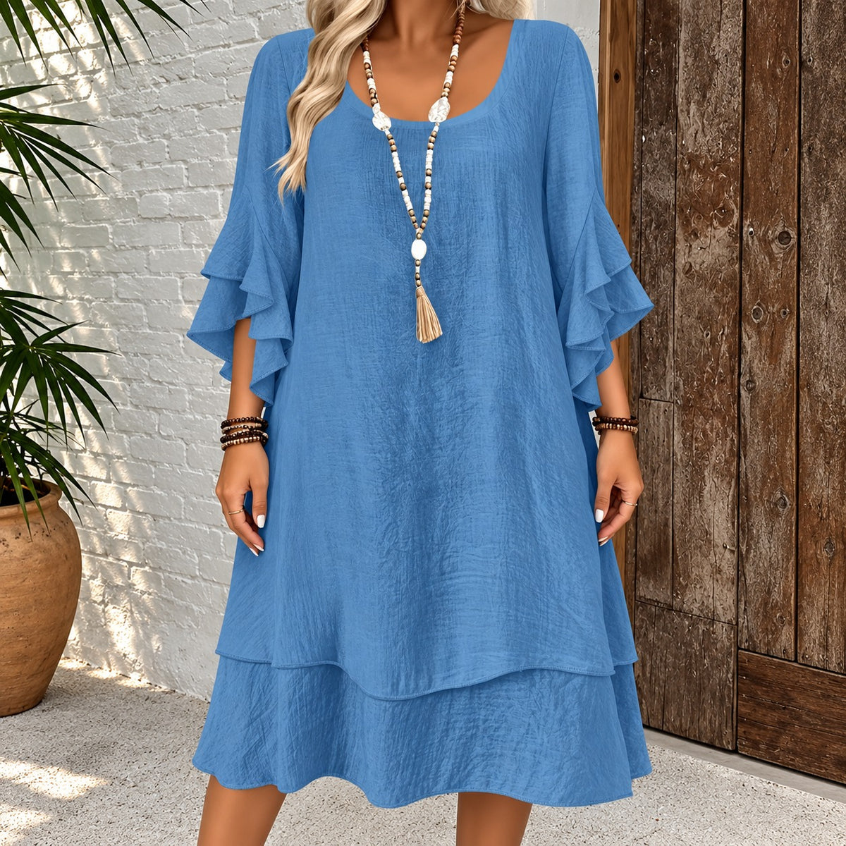 Dress Marin™ with Layered Ruffle Sleeves, Tiered Hem and Relaxed Fit