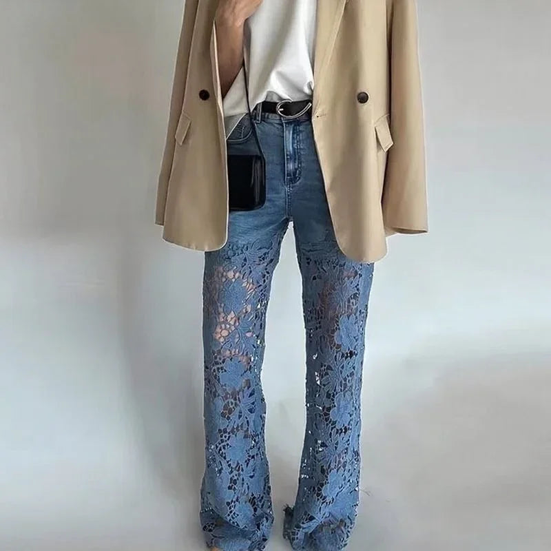 Bethania™ Jeans in Modern Denim with Handcrafted Floral Lace / Casual Chic Style and Comfort for Memorable Looks!
