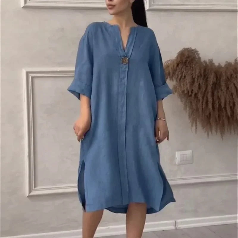 Toronto™ Dress in Cotton Linen with Loose Fit / Tropical Elegance with a Touch of Modern Sophistication!