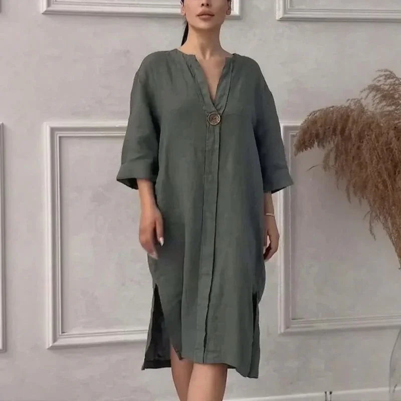 Toronto™ Dress in Cotton Linen with Loose Fit / Tropical Elegance with a Touch of Modern Sophistication!