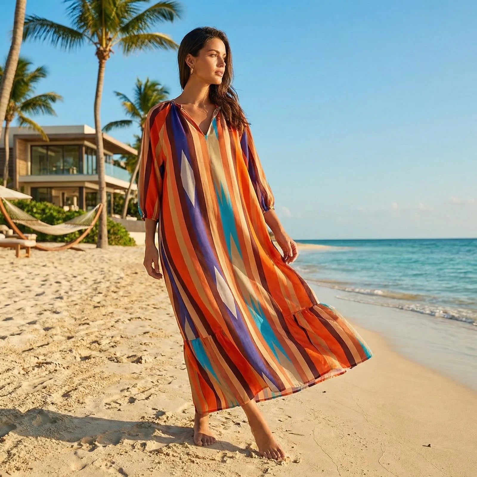 Camellia™ Viscose Maxi Dress with Deep V Neckline