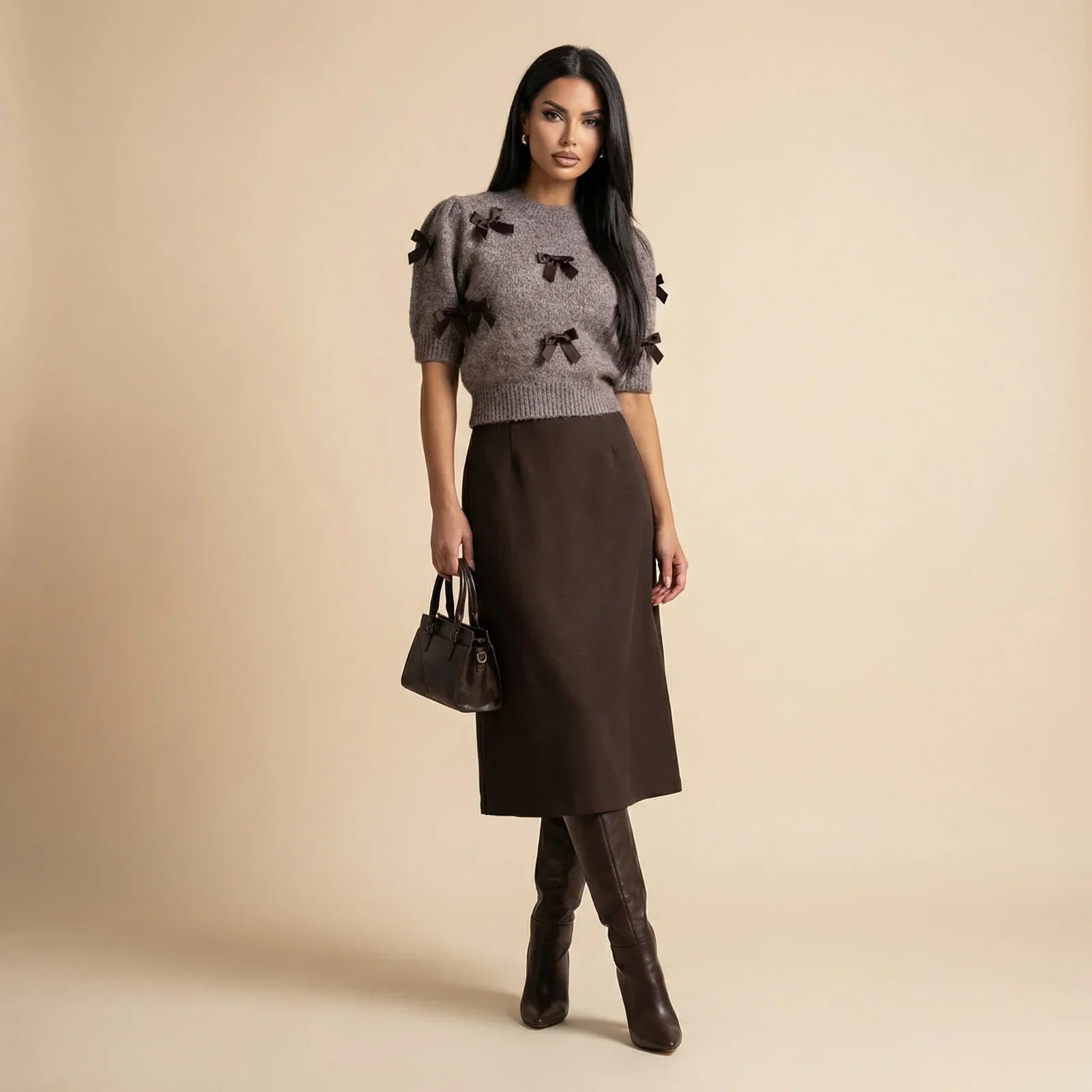Urban Duchess™ Set with Satin Dress and Delicate Knit Sweater