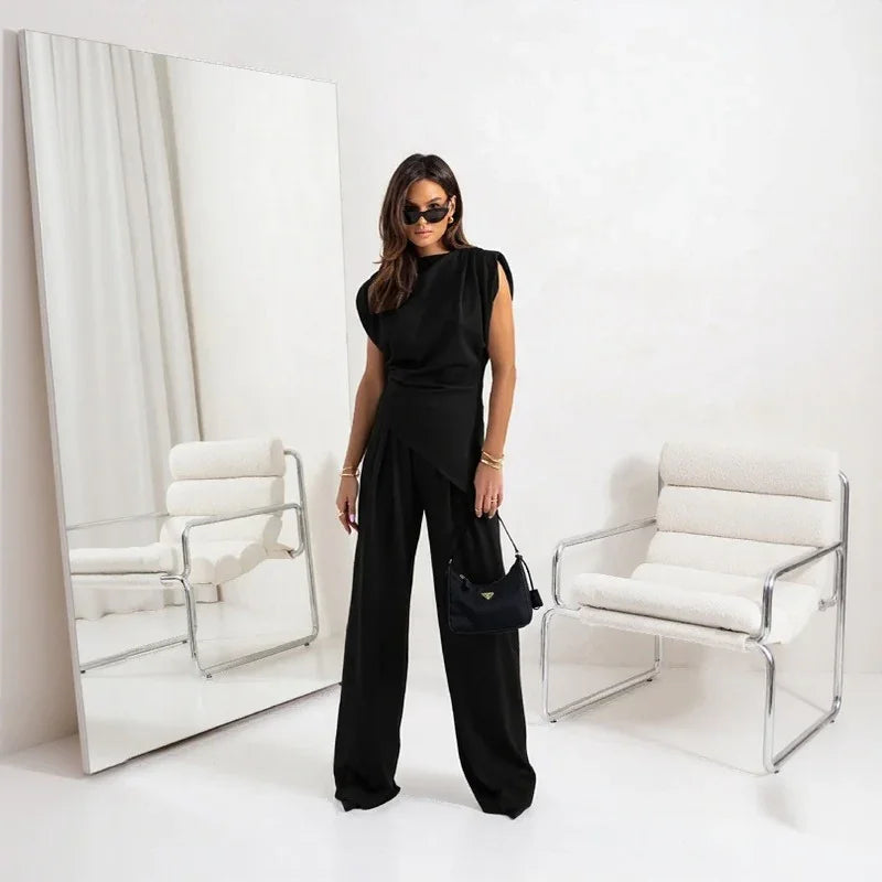 Bellanova™ Set with Draped Design Blouse and Elegant Wide-Leg Pants