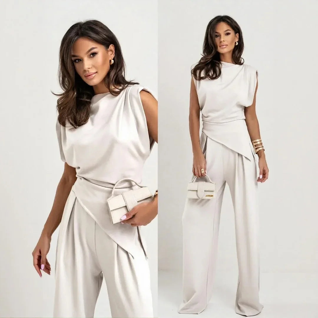 Bellanova™ Set with Draped Design Blouse and Elegant Wide-Leg Pants