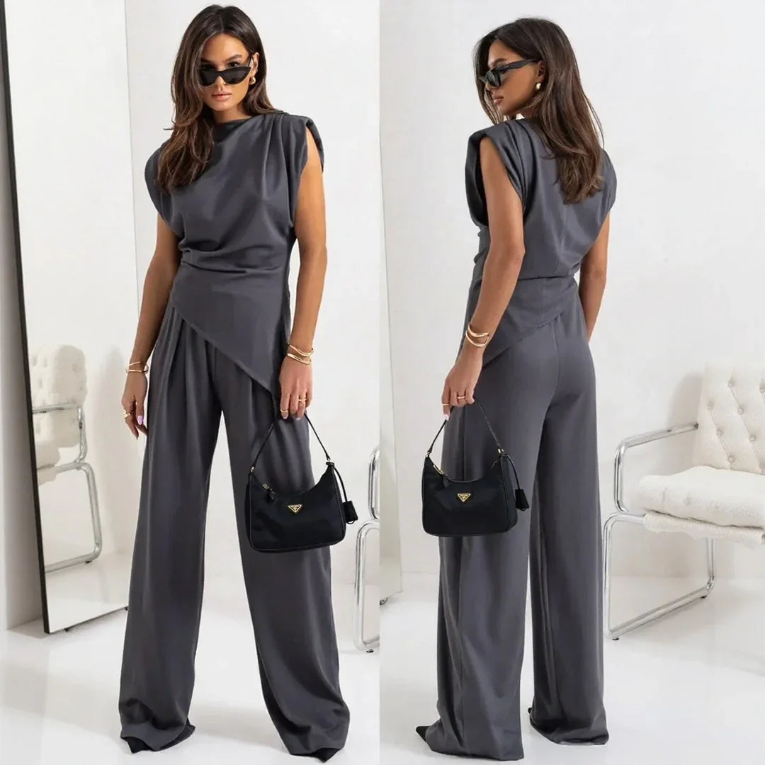 Bellanova™ Set with Draped Design Blouse and Elegant Wide-Leg Pants