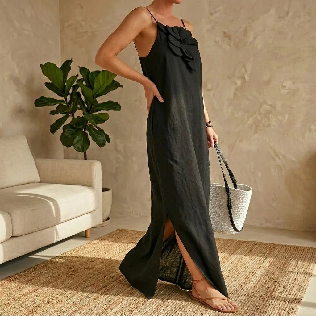 Carmela™ Elegant Dress with Artisan Flower Detail