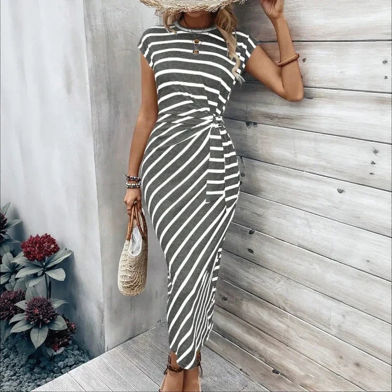 Dolce Riviera™ Dress with Elegant Stripes and Side Tie