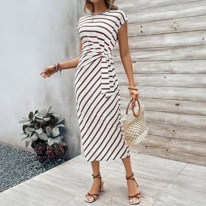 Dolce Riviera™ Dress with Elegant Stripes and Side Tie