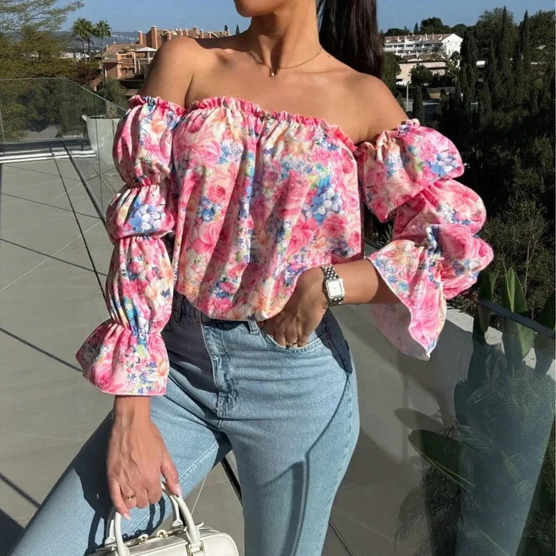 Florenze™ Off-Shoulder Blouse with Elegant Floral Design