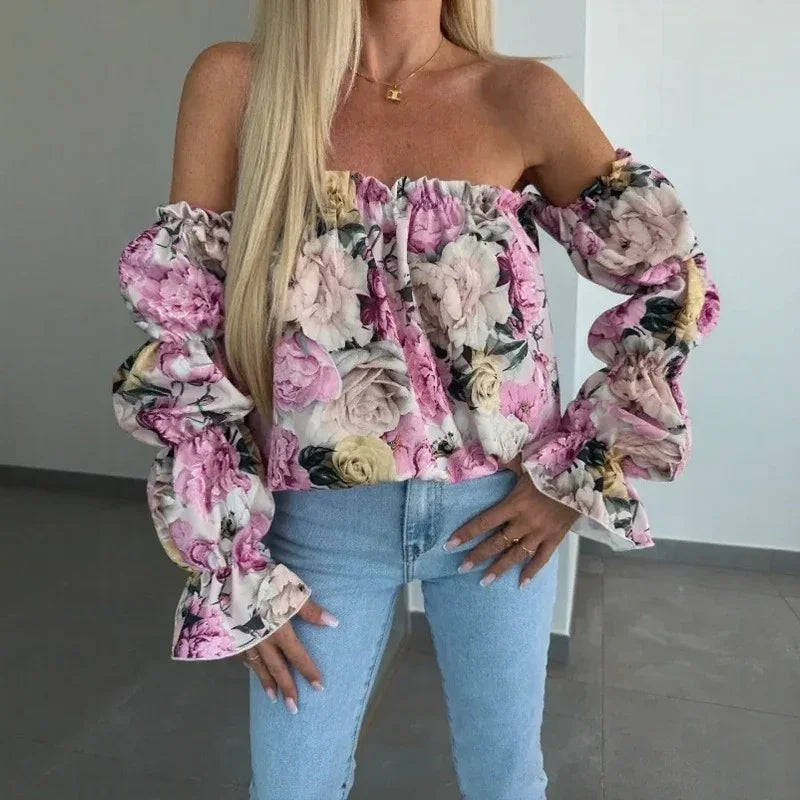 Florenze™ Off-Shoulder Blouse with Elegant Floral Design