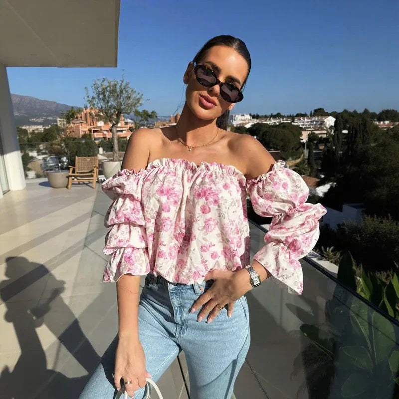 Florenze™ Off-Shoulder Blouse with Elegant Floral Design