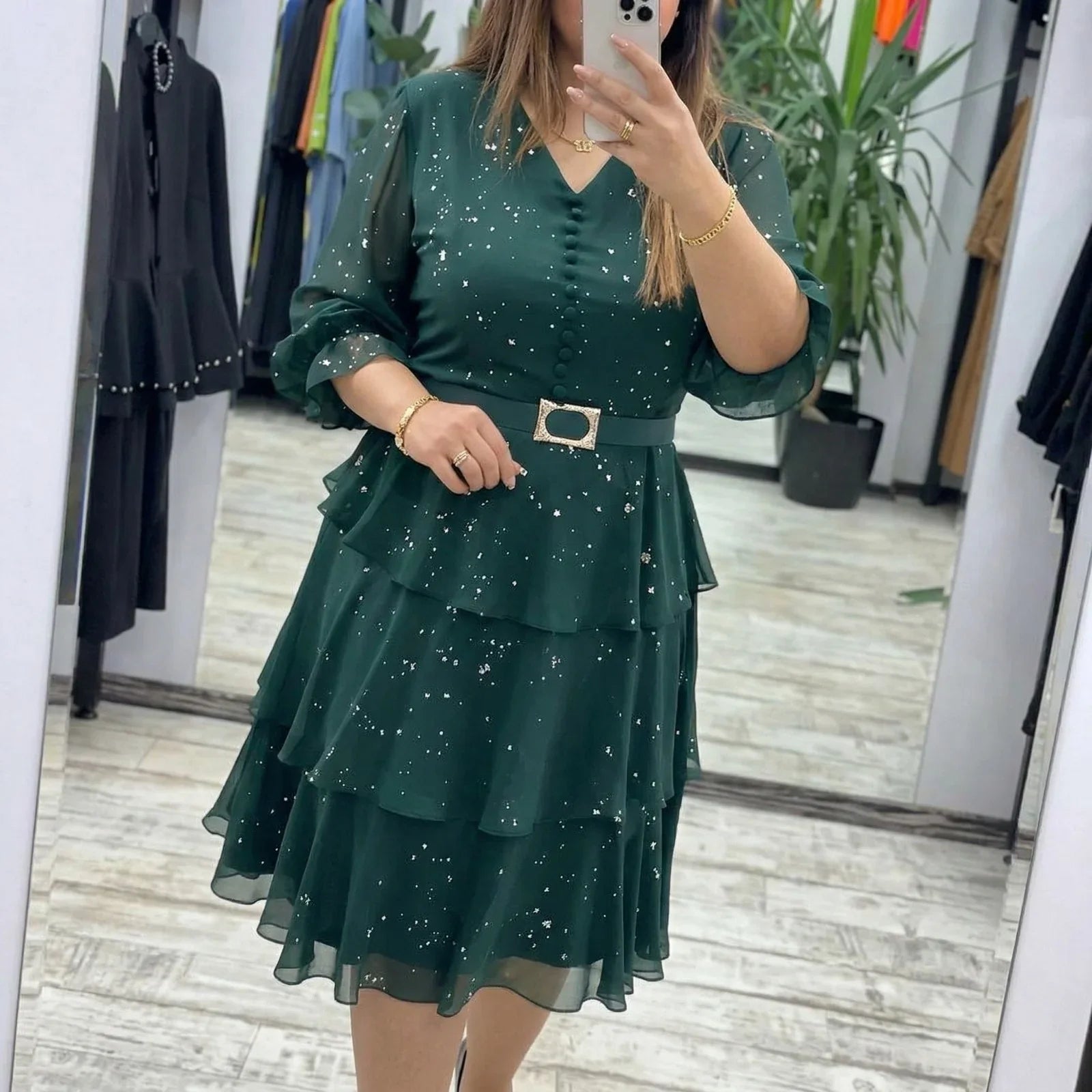 Valencia™ Dress with a Layered Skirt and Subtle Polka Dots