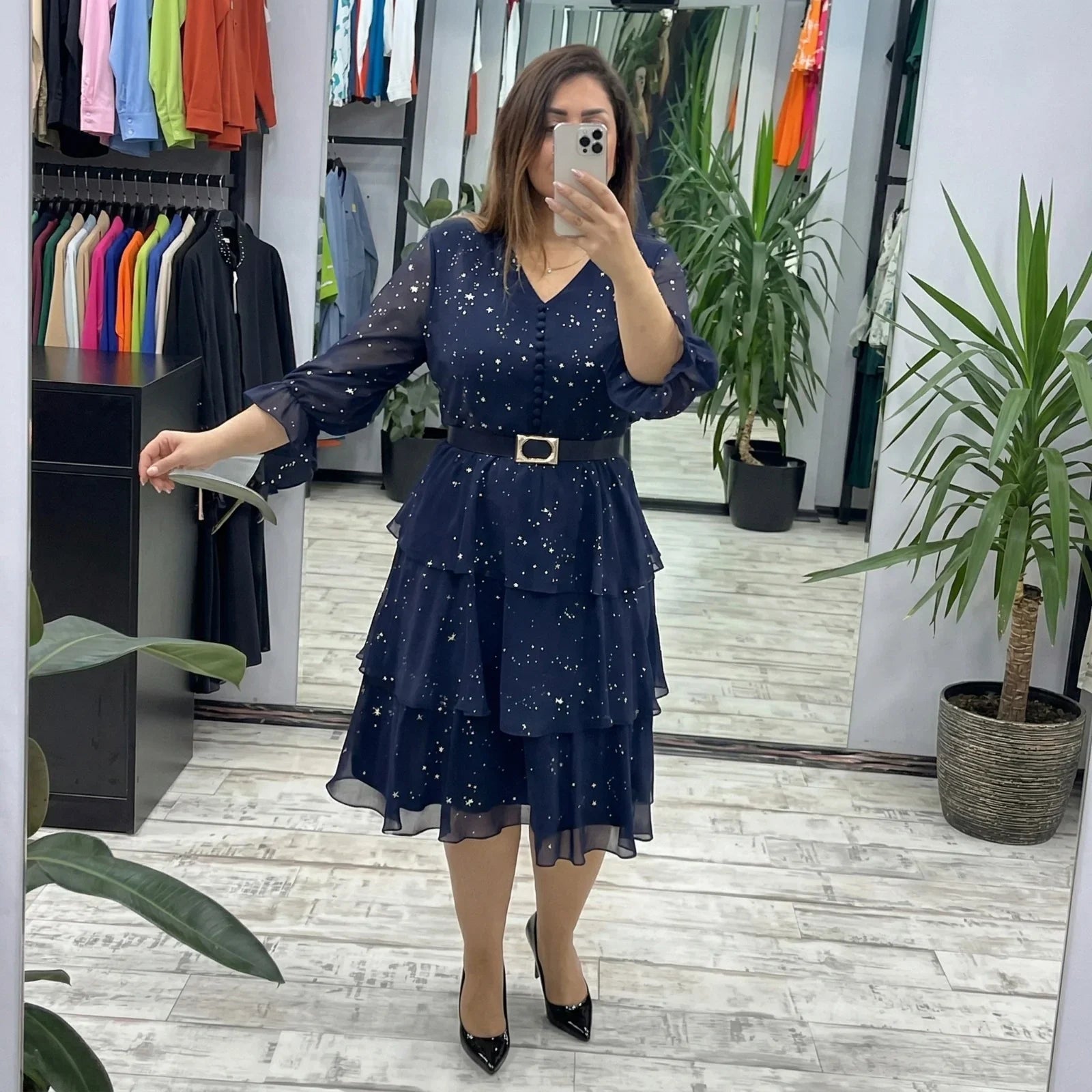 Valencia™ Dress with a Layered Skirt and Subtle Polka Dots