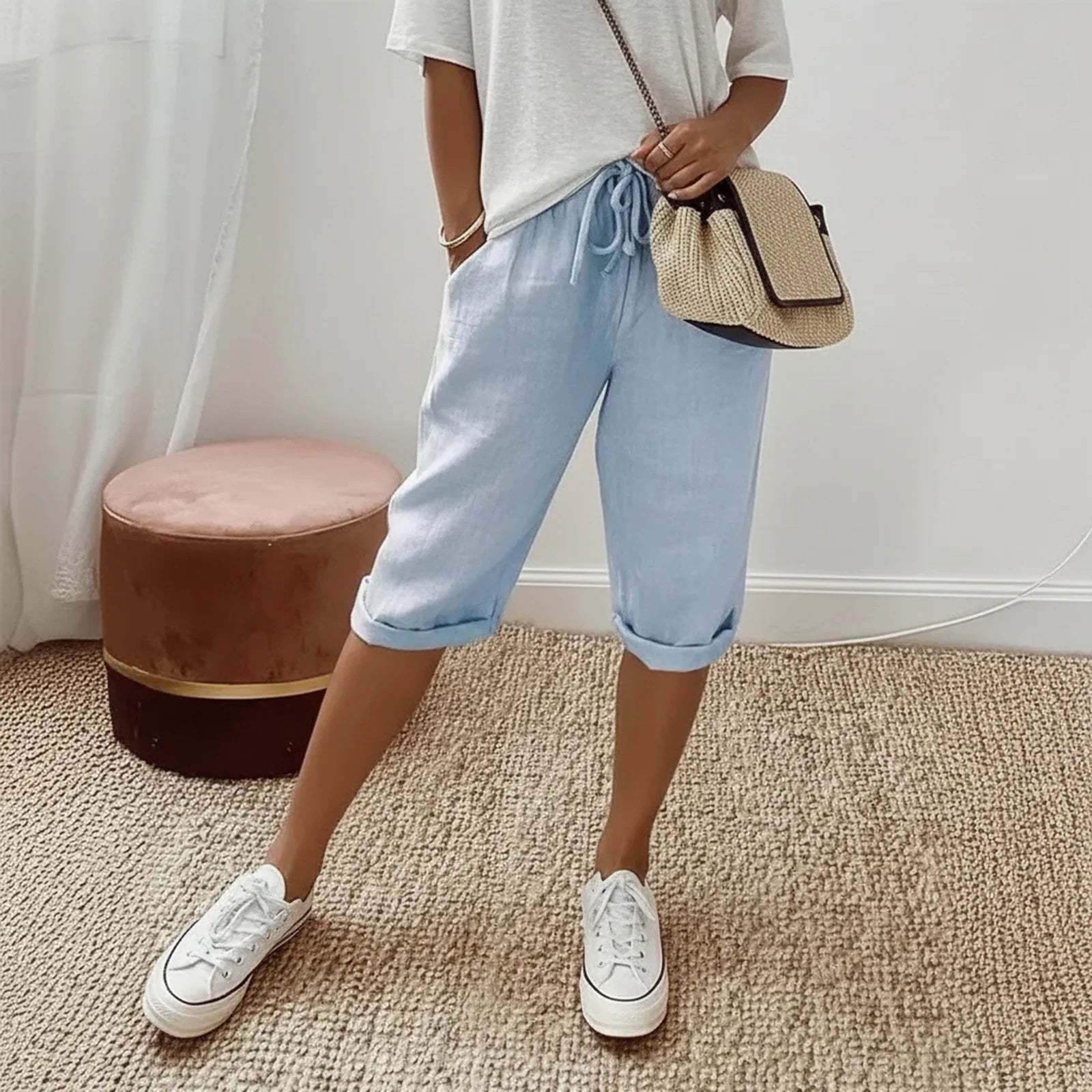Levana™ Cotton Linen Shorts with an Adjustable Waistband