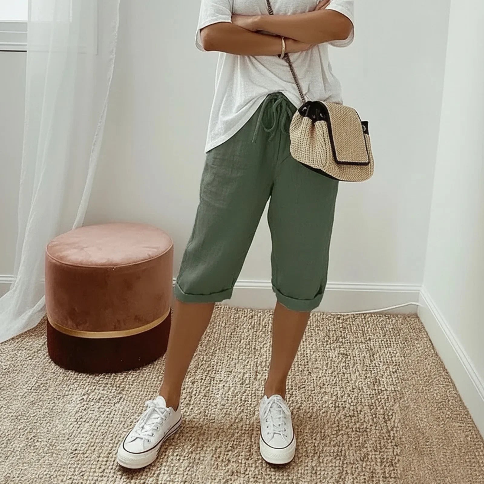 Levana™ Cotton Linen Shorts with an Adjustable Waistband