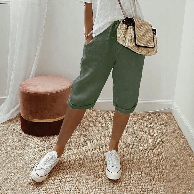 Levana™ Cotton Linen Shorts with an Adjustable Waistband