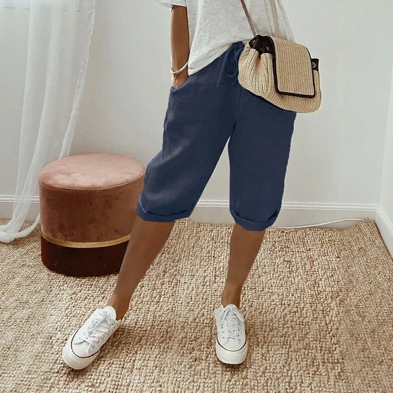 Levana™ Cotton Linen Shorts with an Adjustable Waistband