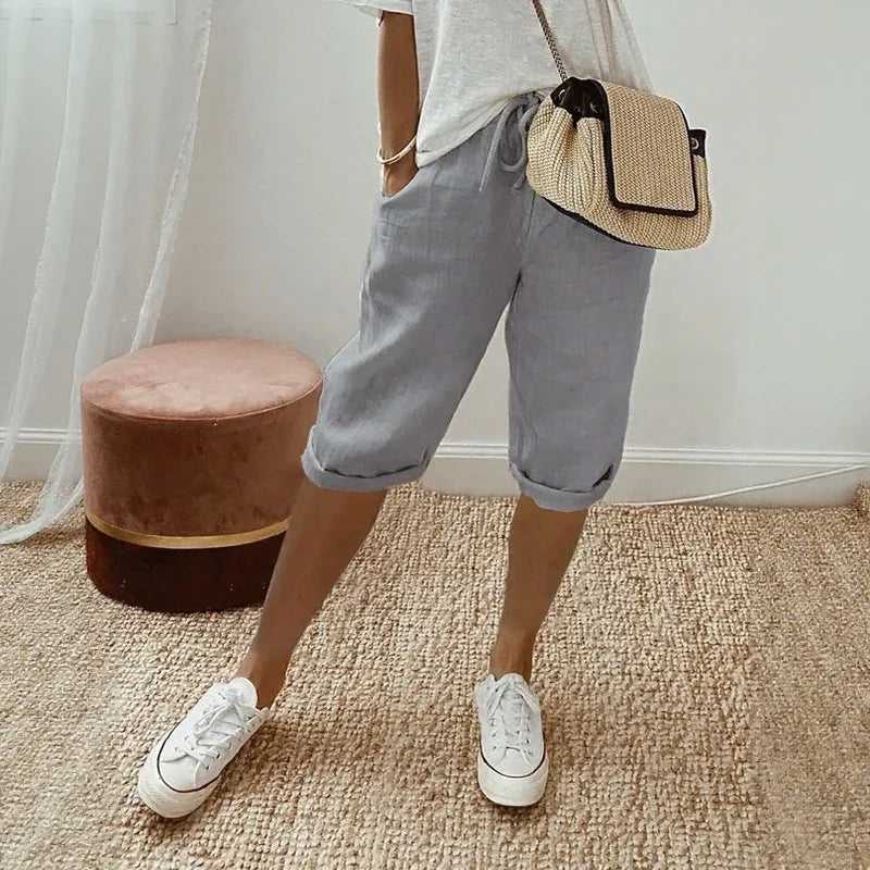 Levana™ Cotton Linen Shorts with an Adjustable Waistband
