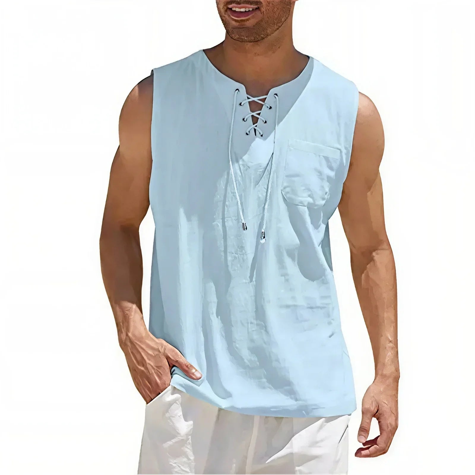 Zayron™ Linen Cotton Tank with Modern Cut and Relaxed Style