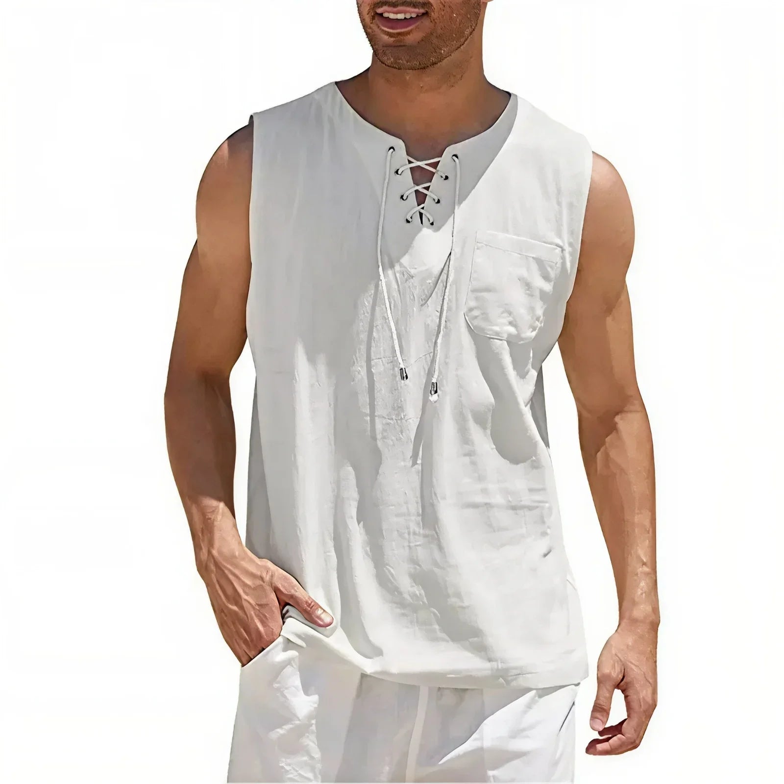 Zayron™ Linen Cotton Tank with Modern Cut and Relaxed Style