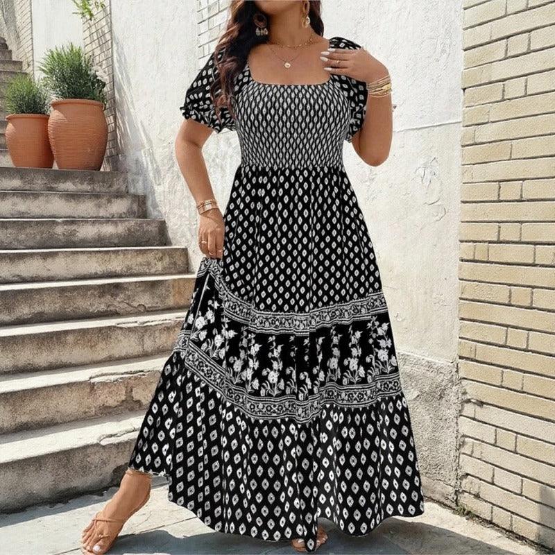 Selaris™ Puff Sleeve Dress with Flowy Silhouette