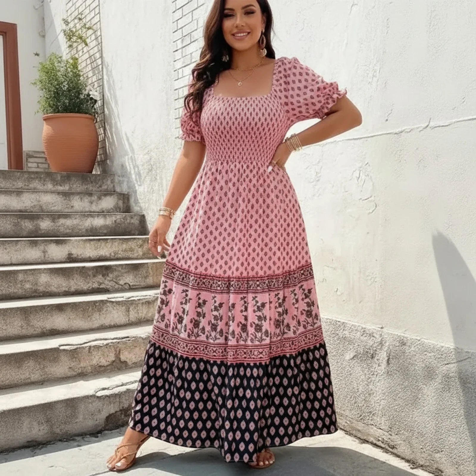 Selaris™ Puff Sleeve Dress with Flowy Silhouette
