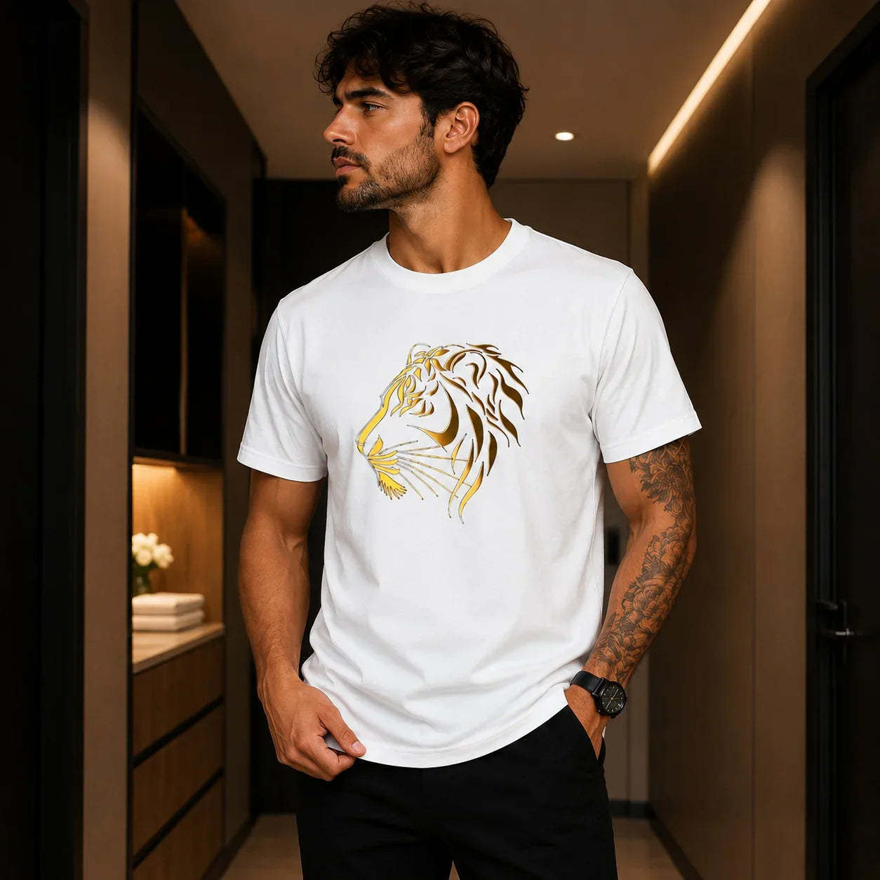 Varkon™ T-Shirt with Tiger Gold Print and Premium Look