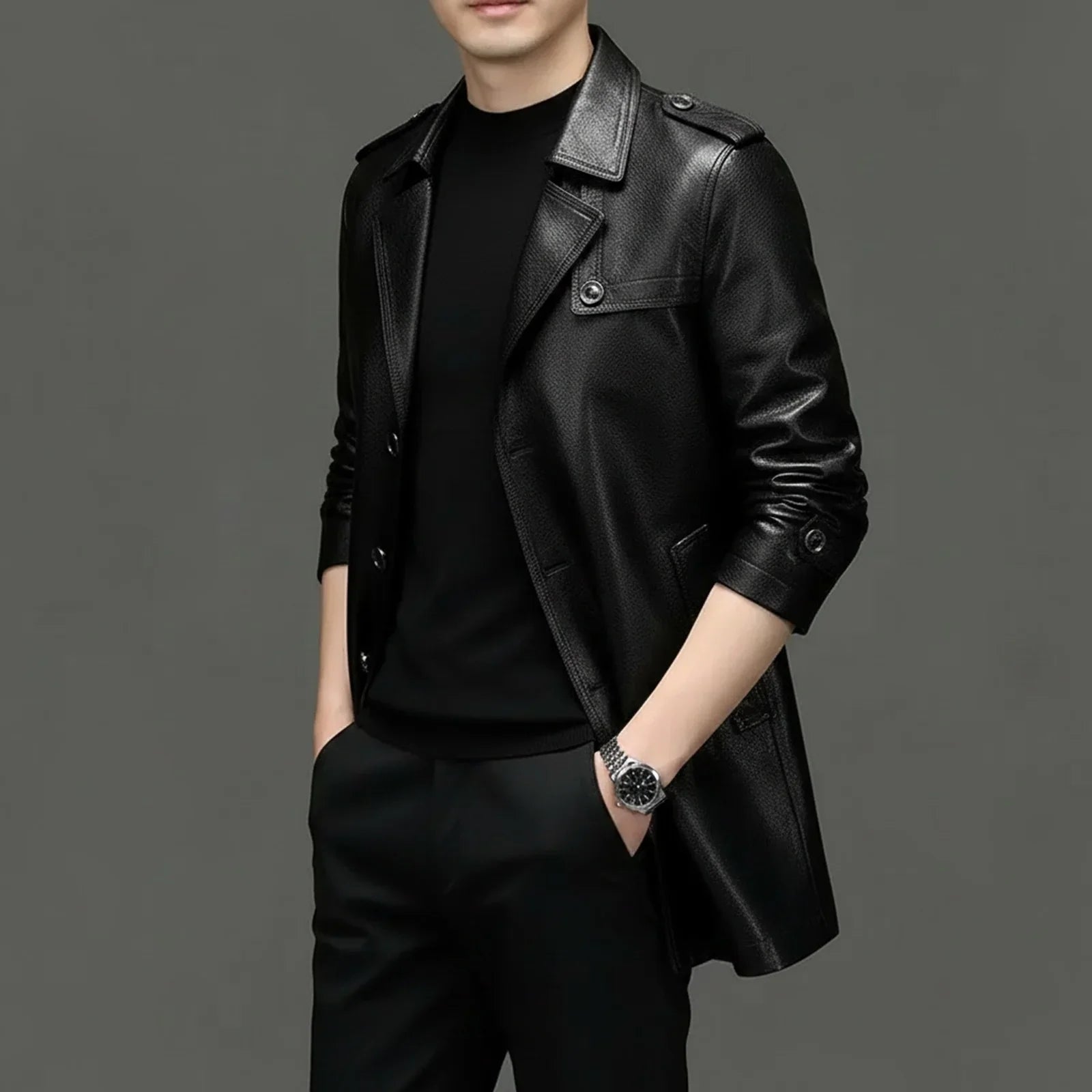 Veltraz™ Coat in Premium Leather and Modern Elegance