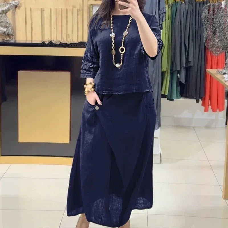 Bellarive™ Cotton Linen Set With Relaxed Blouse and Wrap Skirt