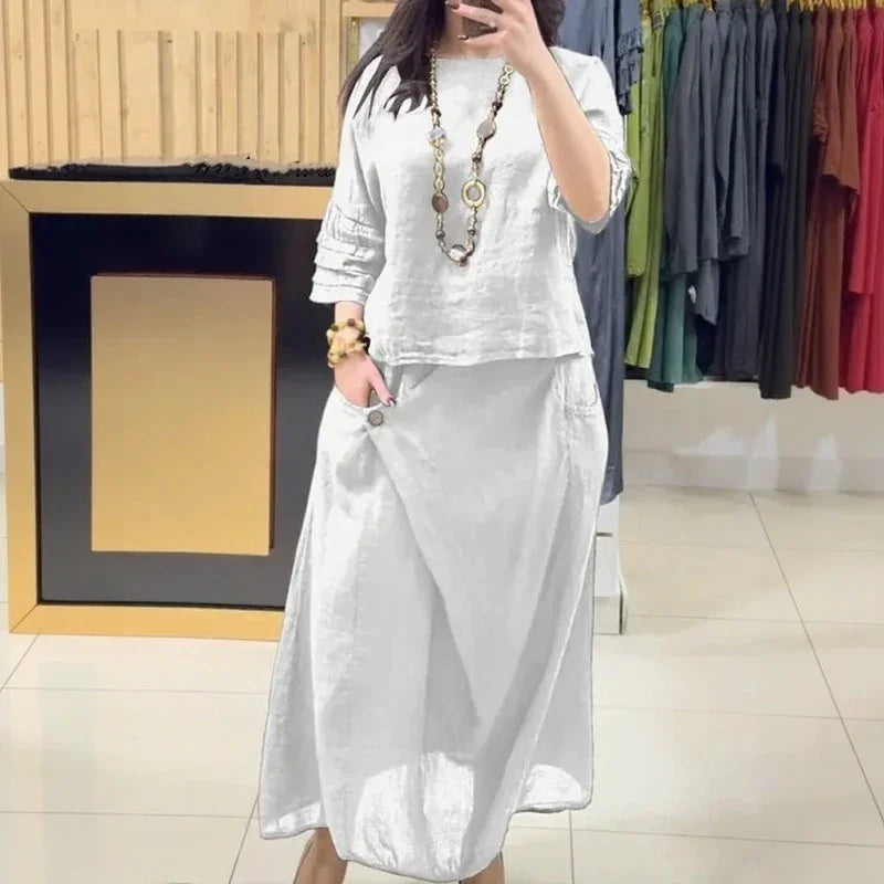Bellarive™ Cotton Linen Set With Relaxed Blouse and Wrap Skirt