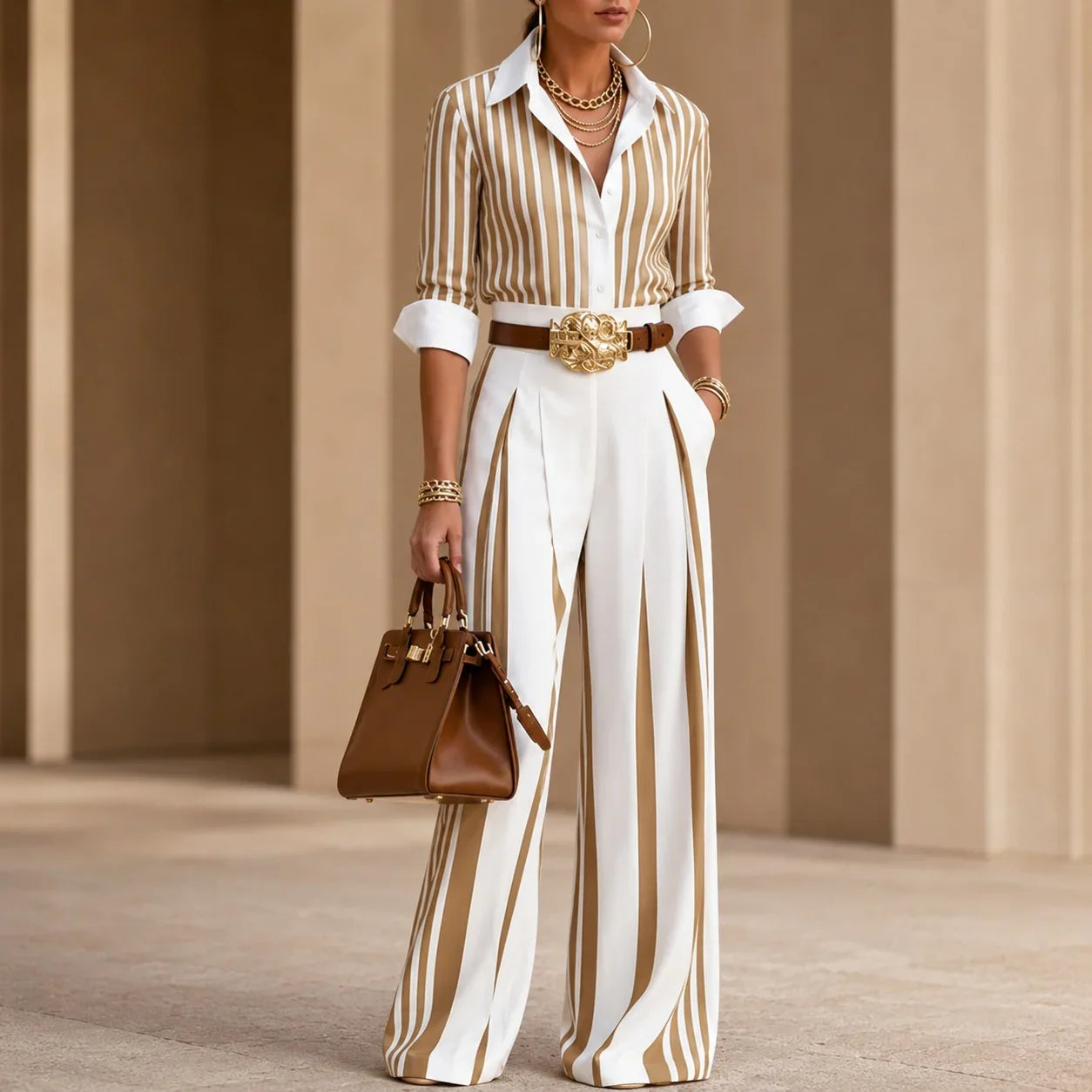 Almarine™ Set With Classic Stripes and Flowing Wide-Leg Pants
