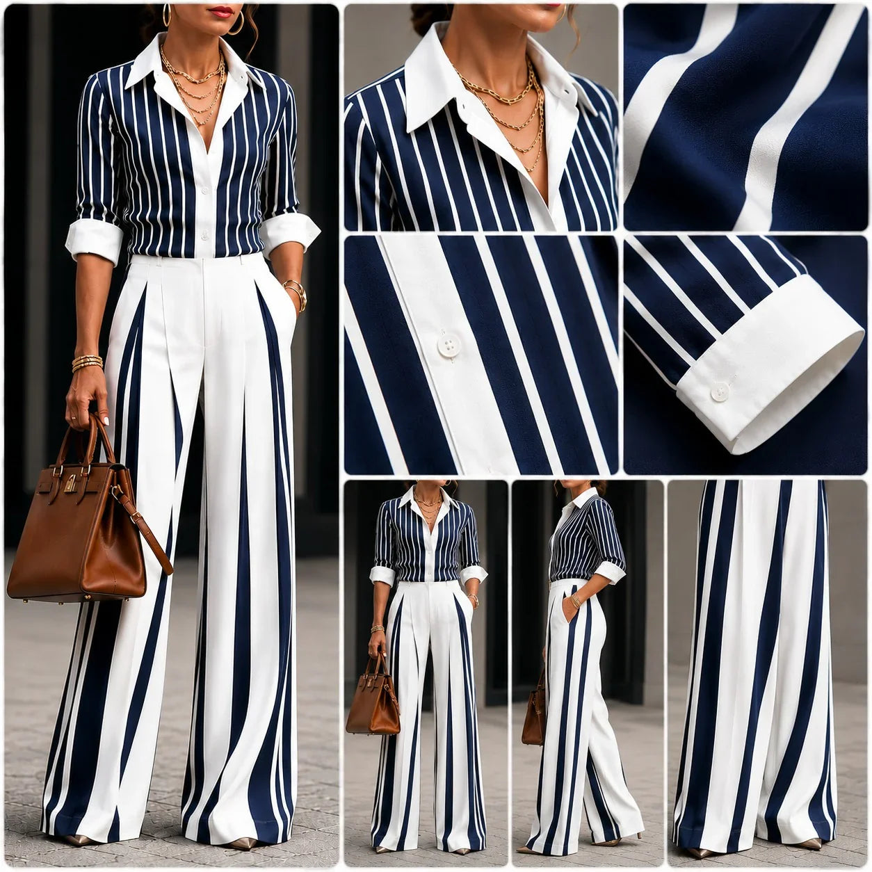 Almarine™ Set With Classic Stripes and Flowing Wide-Leg Pants