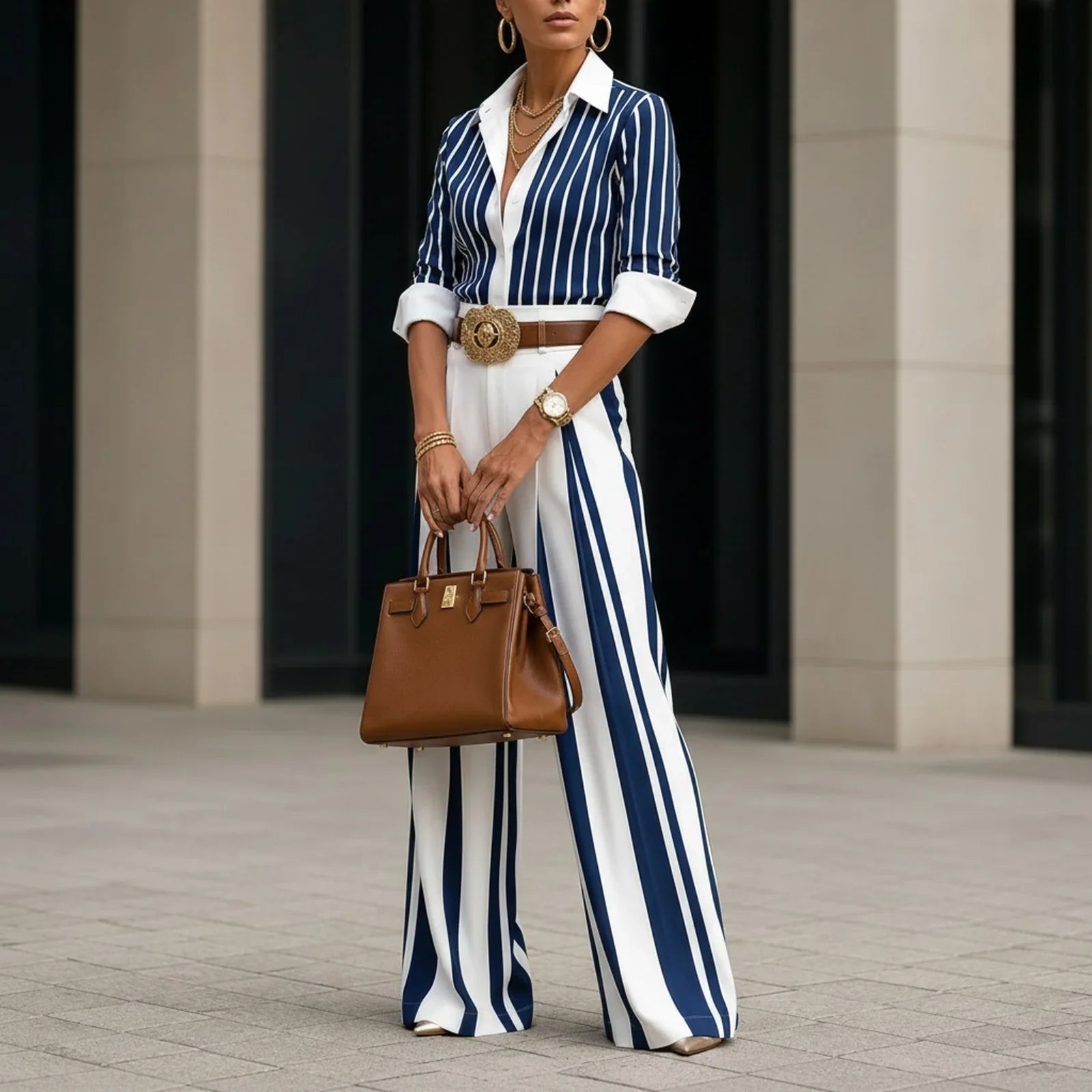 Almarine™ Set With Classic Stripes and Flowing Wide-Leg Pants