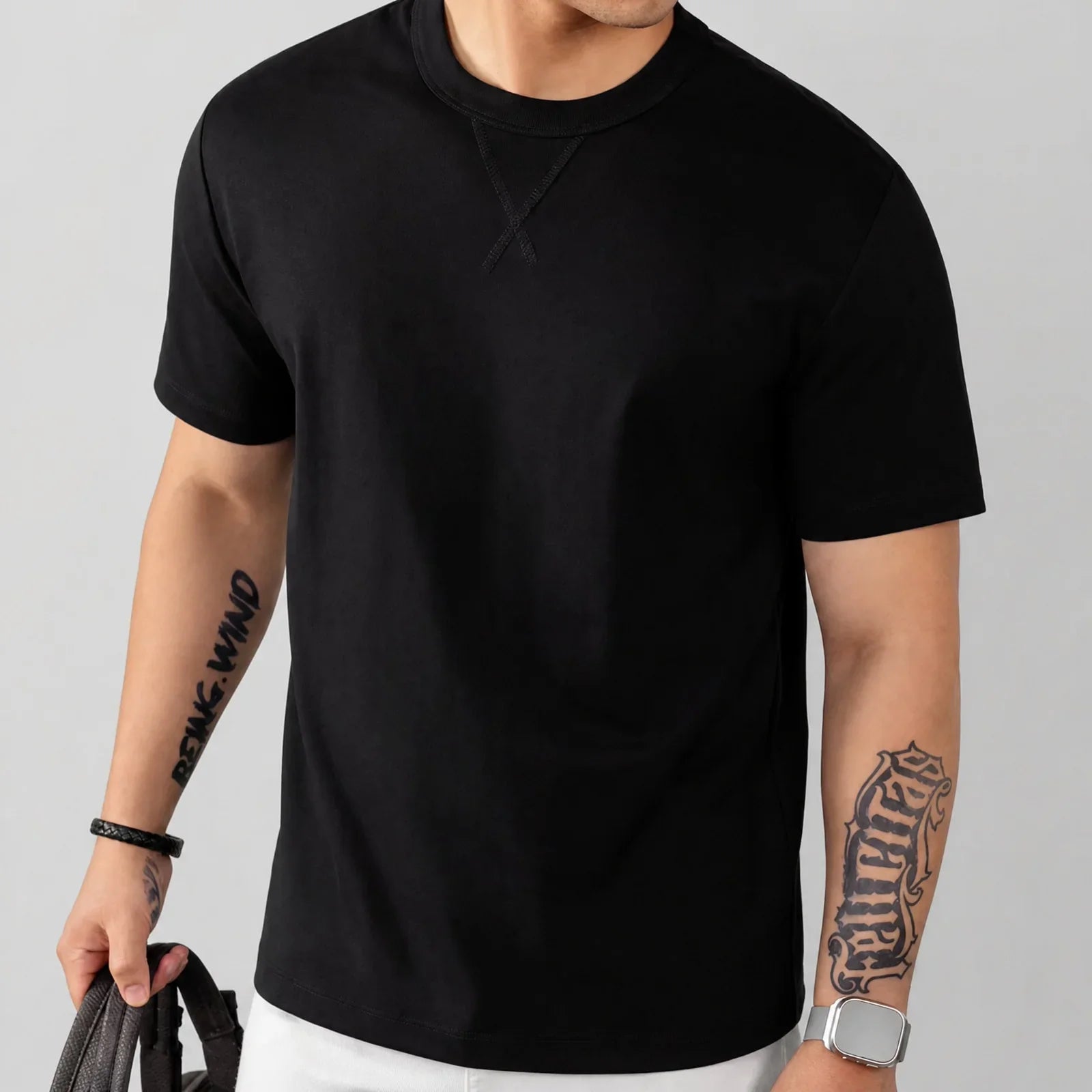 Louis™ T-shirt in Premium Cotton with Spandex and Ribbed Round Neck