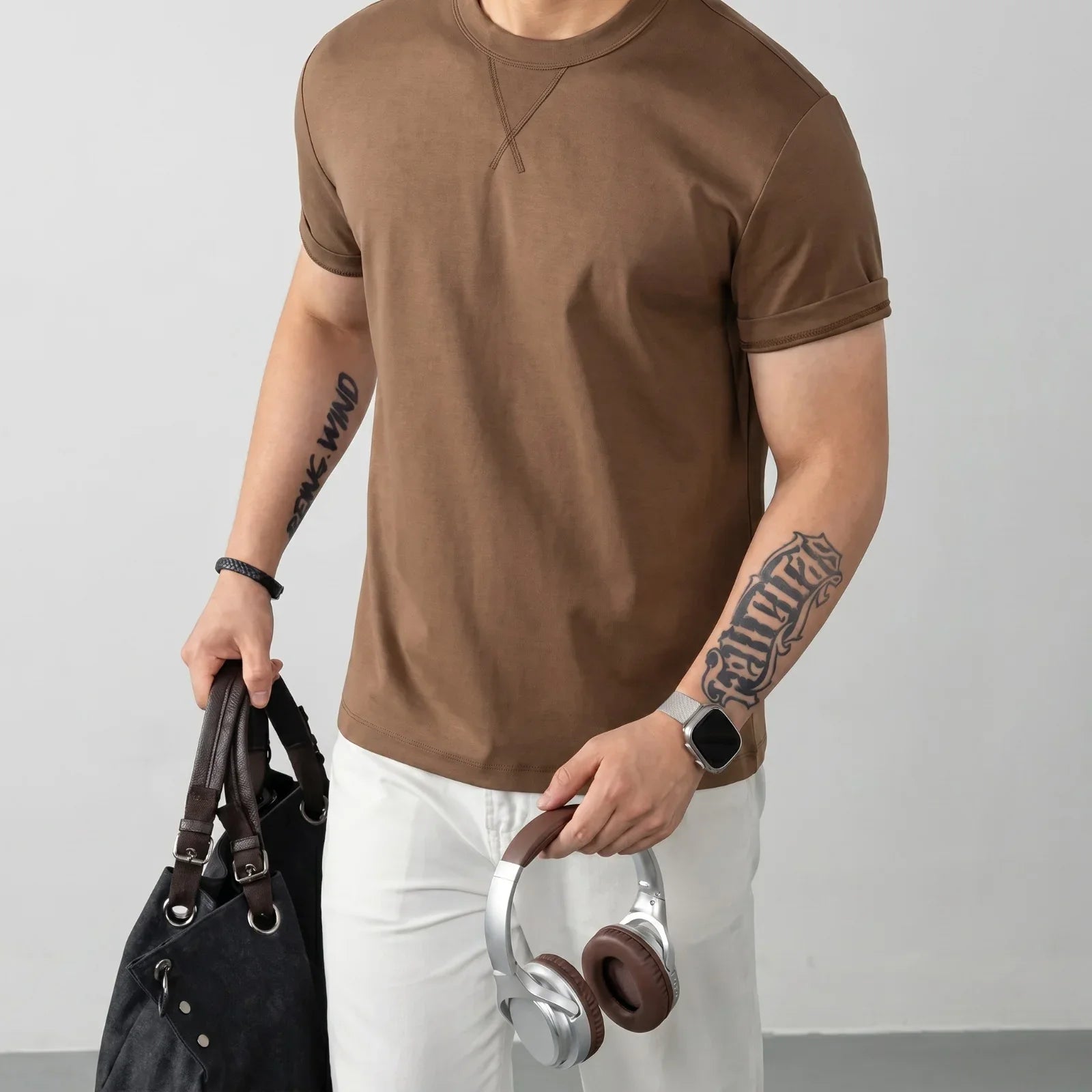 Louis™ T-shirt in Premium Cotton with Spandex and Ribbed Round Neck