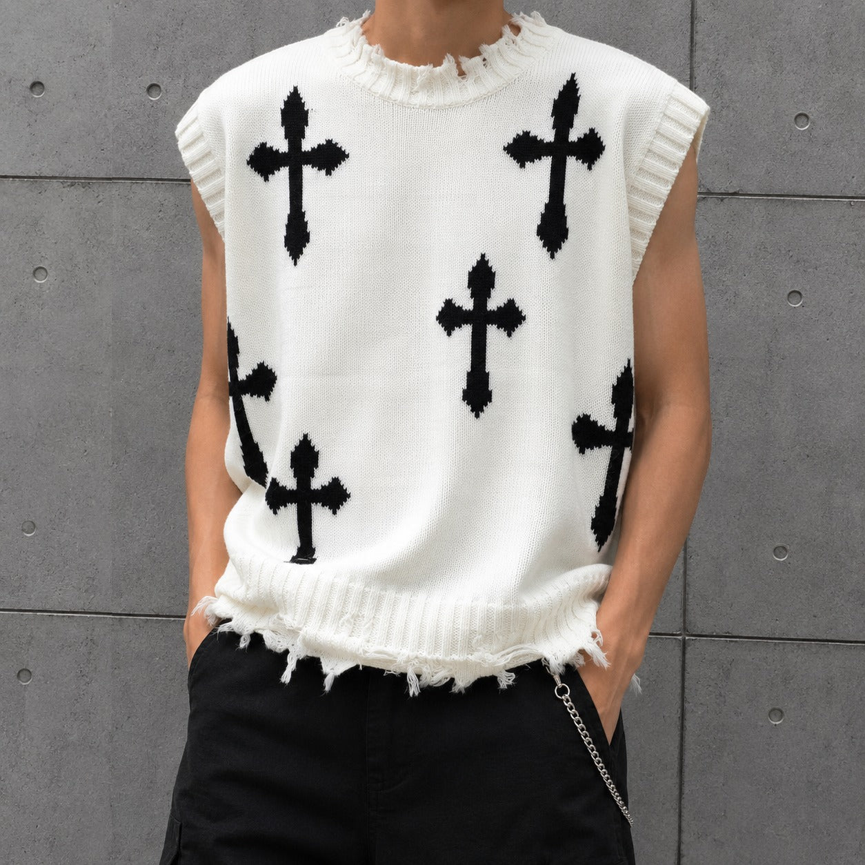 Montero™ Sleeveless Sweater In Soft Knit With Distressed Details
