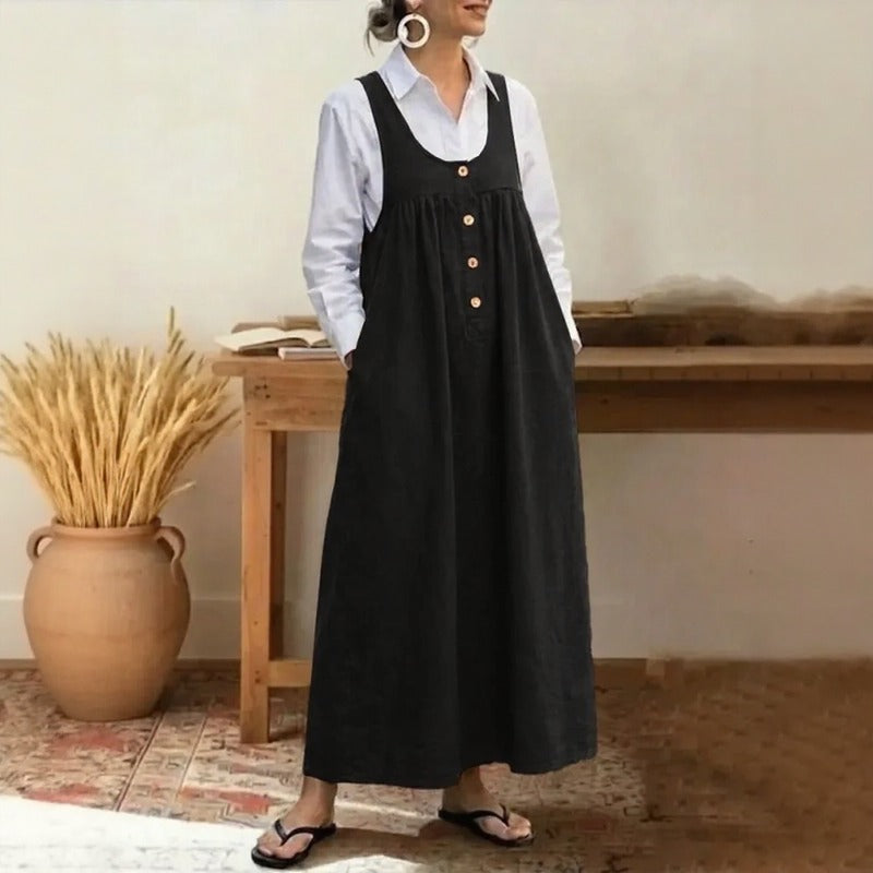 Meadow™ Pinafore Dress With Minimalist Front Buttons