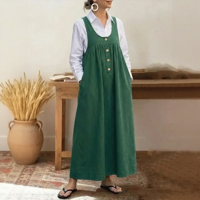 Meadow™ Pinafore Dress With Minimalist Front Buttons