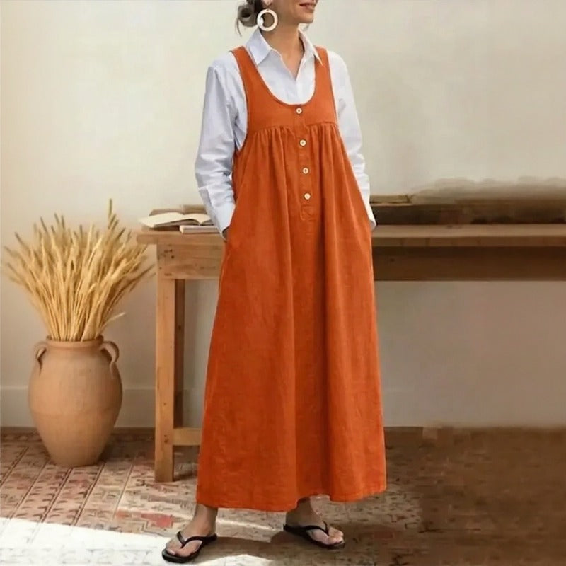 Meadow™ Pinafore Dress With Minimalist Front Buttons