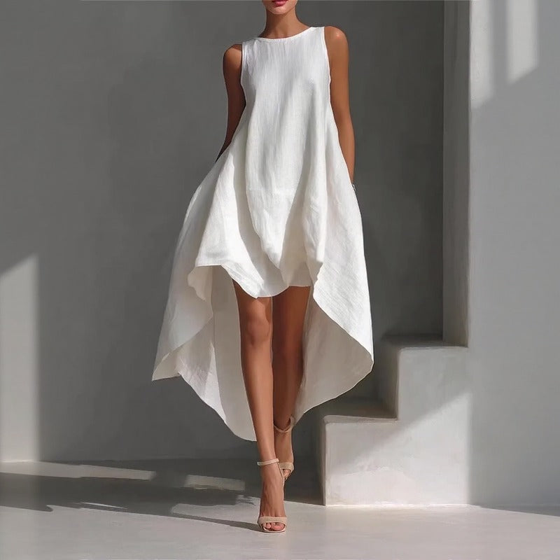 Solennie™ Dress With Extended Hem and Minimalist Design