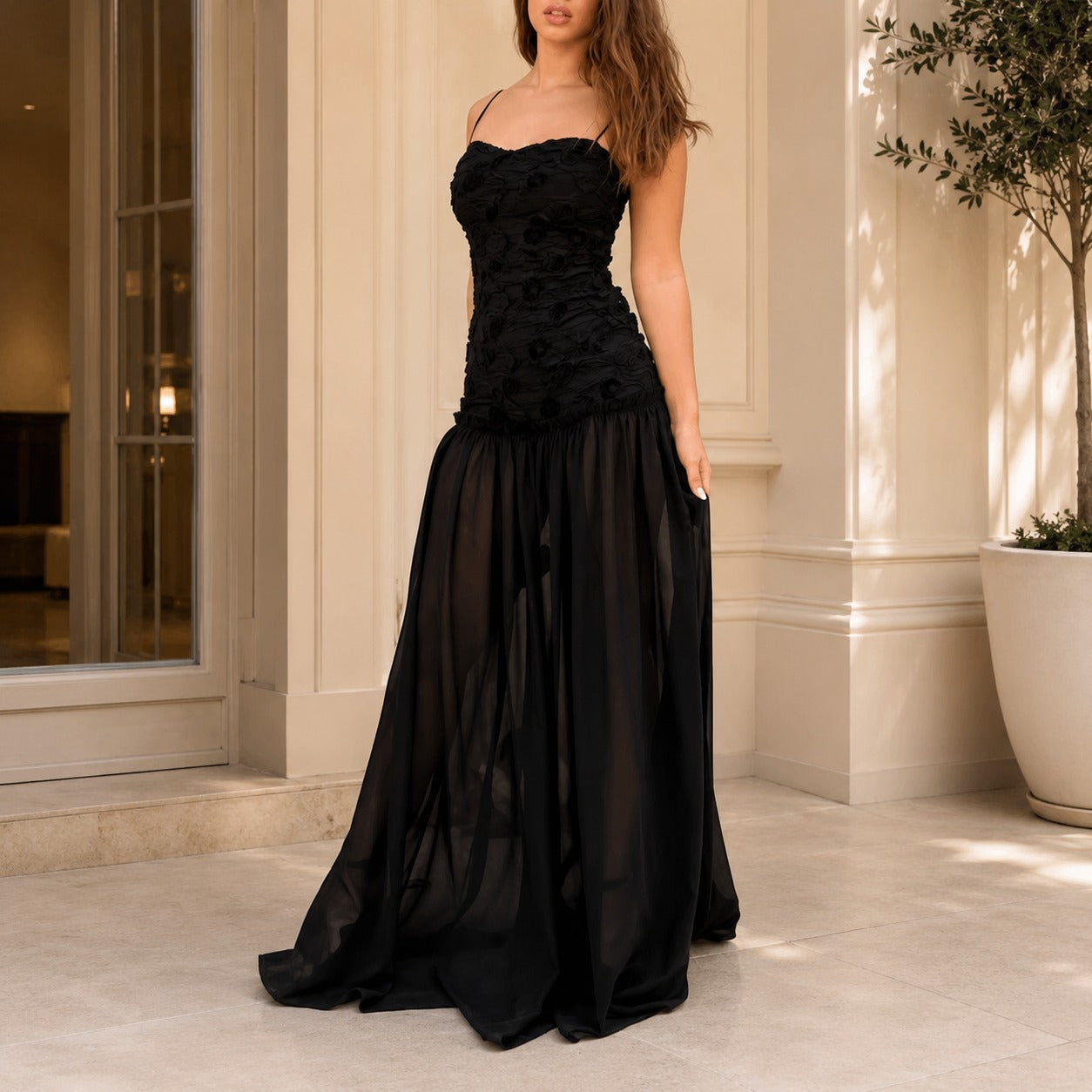 Roselle™ Dress With Floral Appliqués And Elegant Flowing Fit