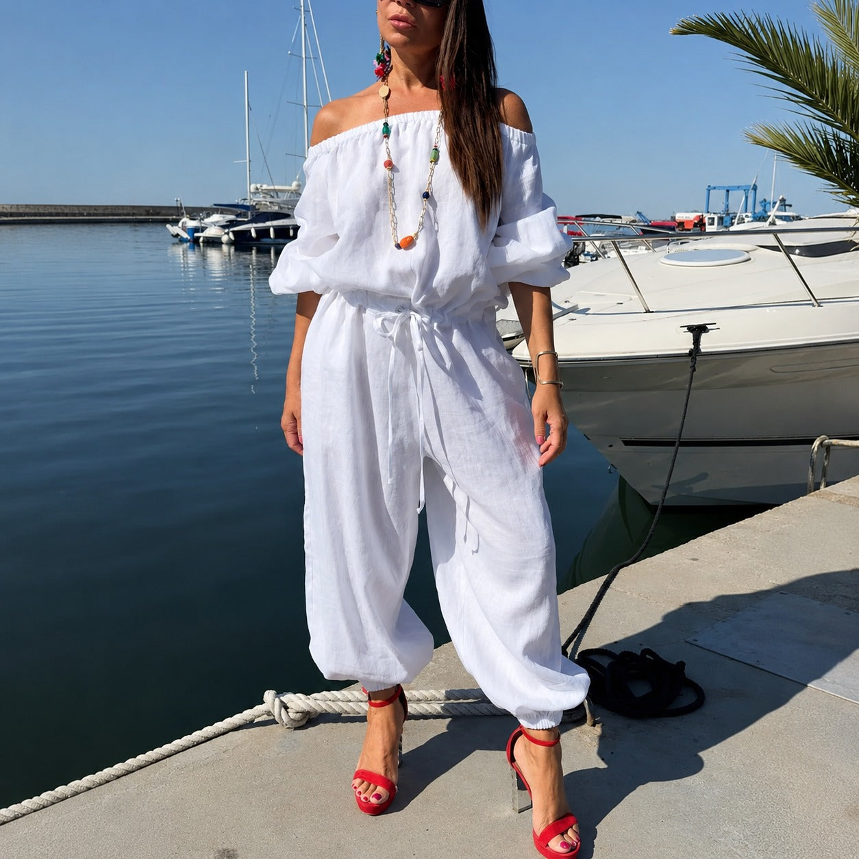 Bellamare™ Off-Shoulder Jumpsuit With Adjustable Waist