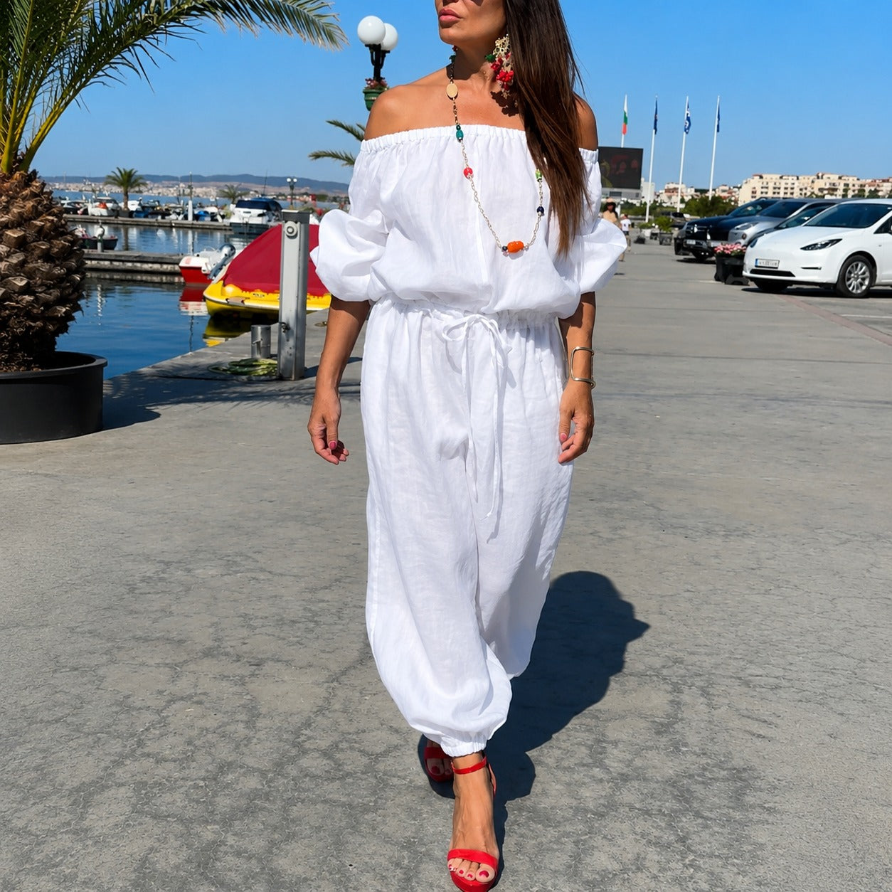 Bellamare™ Off-Shoulder Jumpsuit With Adjustable Waist