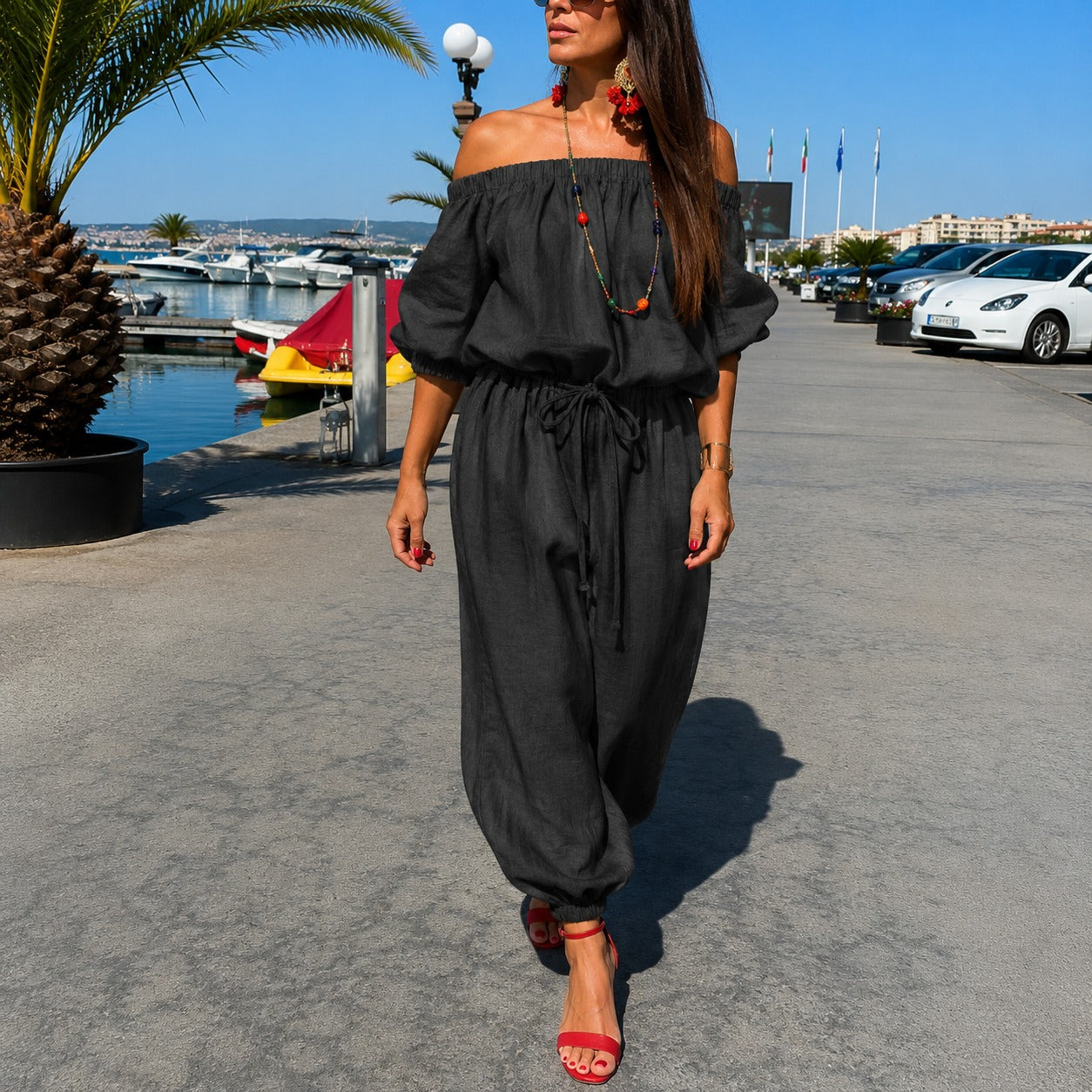 Bellamare™ Off-Shoulder Jumpsuit With Adjustable Waist
